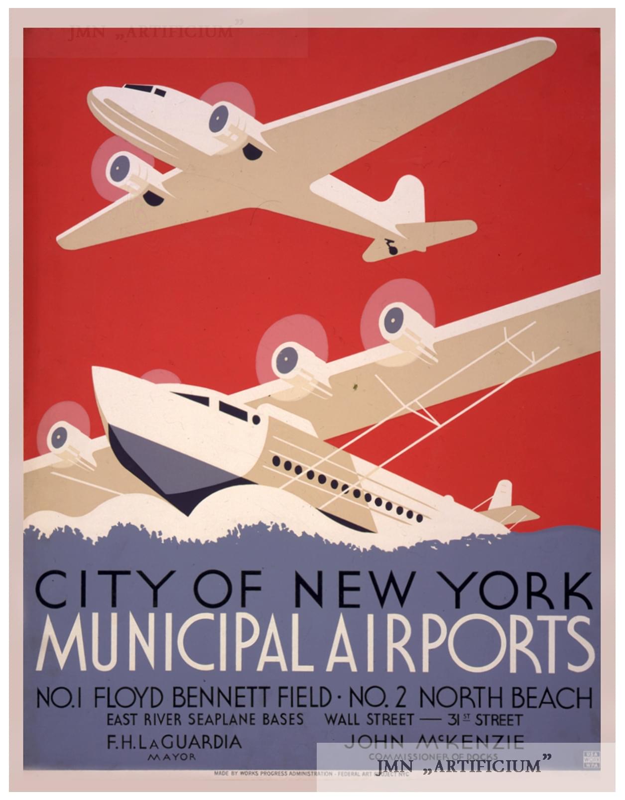 NEW YORK MUNICIPAL AIRPORT A3 vintage retro travel /& railways posters print #3